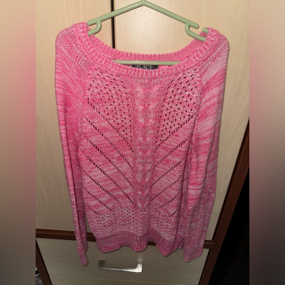 The Children’s Place Girls Pink Open Knit Cable Sweater Size L 10/12